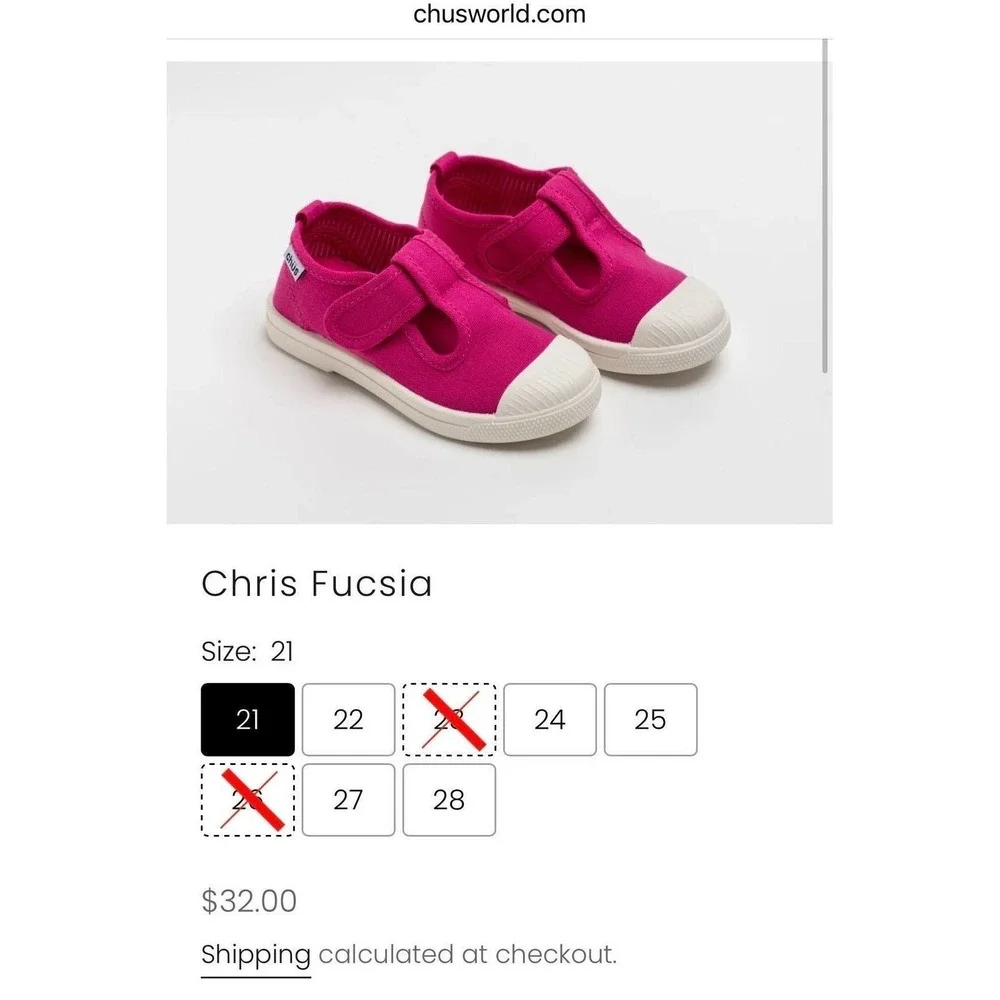 $32 Like New Chus Chris Canvas T-Strap Sneakers Pink EU 21/US 3 Organic Cotton